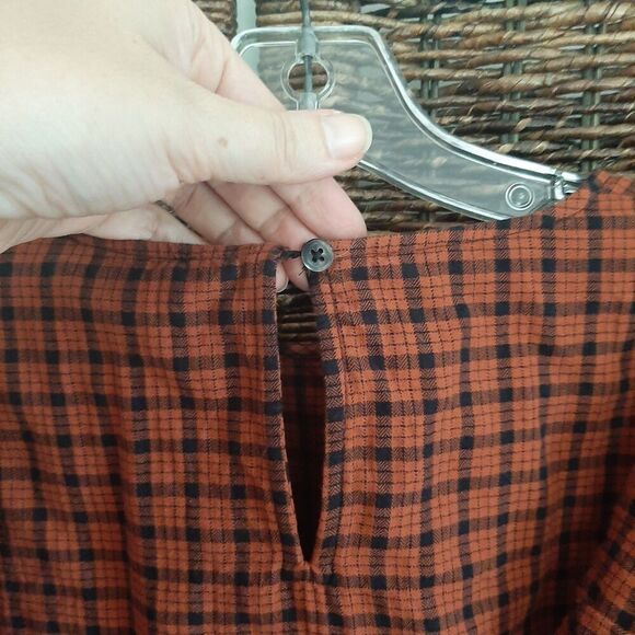 Madewell Ruffle Front Plaid Blouse Top Women's Small Burnt Orange Fall Prairie - Picture 8 of 9